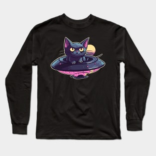 Galactic Kitty in a UFO Long Sleeve T-Shirt